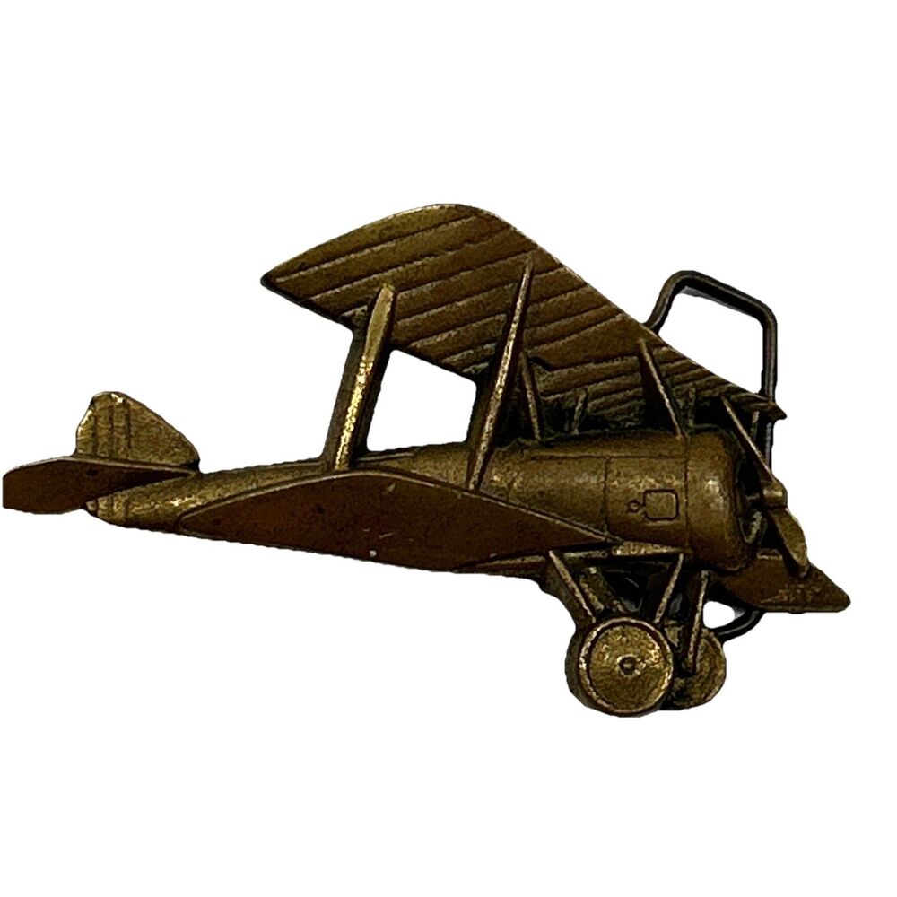 Baron Buckles Solid Brass Vintage‎ Belt Buckle 1979 Biplane Plane